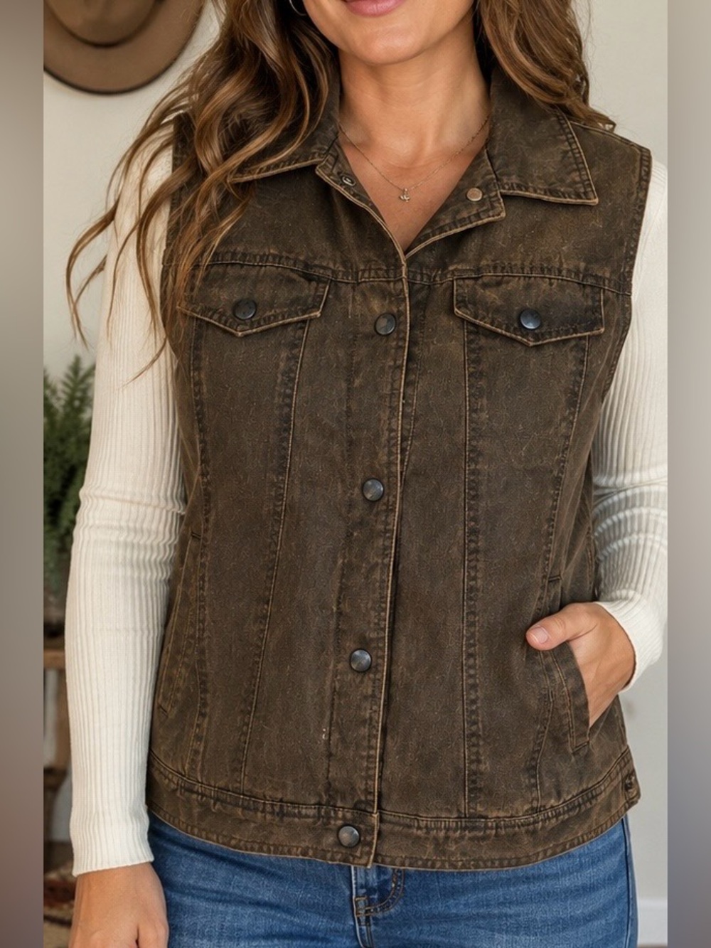 Outback Trading Co Summit Vest L Tobacco Brown Western Equestrian Fleece Lined